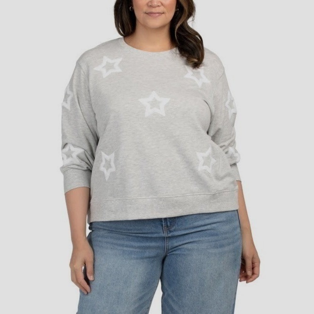 Jane + Delancey Star Patch Sweatshirt Size 1X Gray Chenille Celestial Cozy NWT
